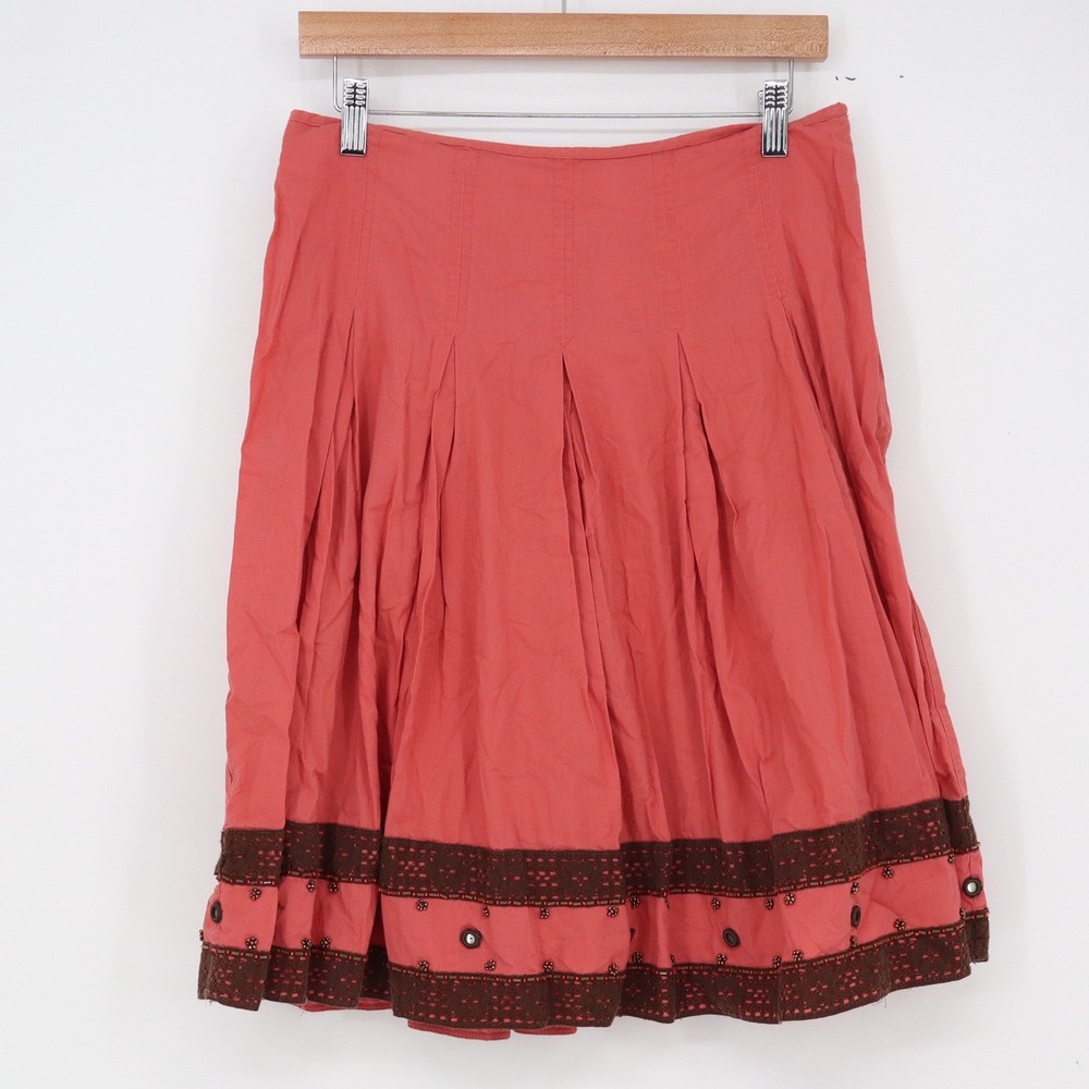 Apt. 9 Skirt Womens 6 A-Line Coral Pink Beaded Eyelet Lace Trim Pleated Exc